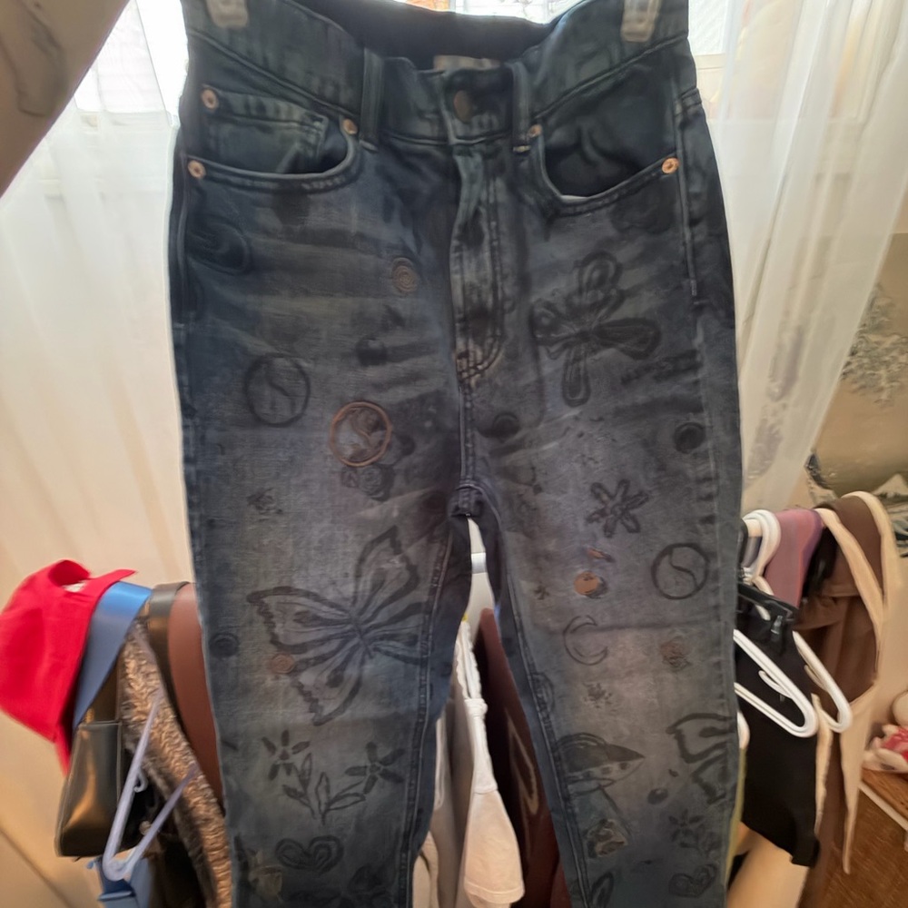 BDG Women's Blue Jeans with Butterfly Print